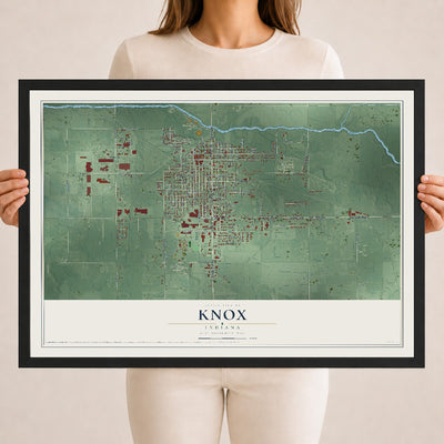 Map of Knox, Indiana, 18 x 24 inch print in a black wood frame