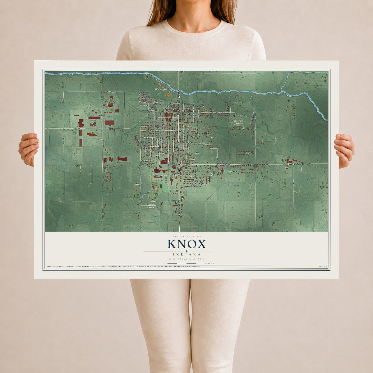 Map of Knox, Indiana, 24 x 36 inch unframed archival matte print