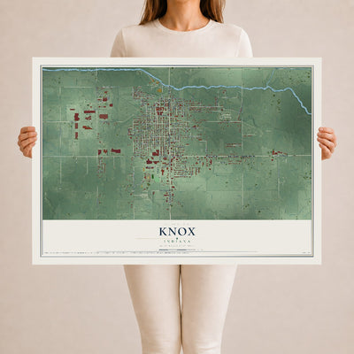 Map of Knox, Indiana, 24 x 36 inch unframed archival matte print