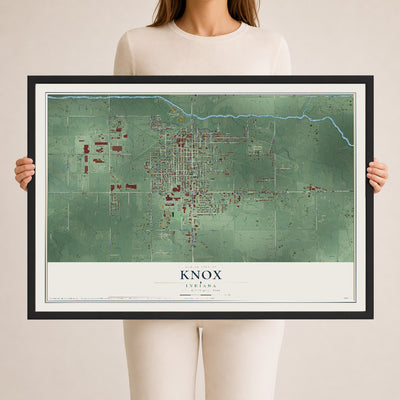 Map of Knox, Indiana, 24 x 36 inch print in a black wood frame