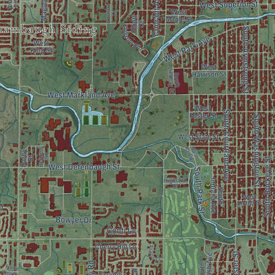 Second close-up of the map of Kokomo, Indiana print showing more streets and buildings