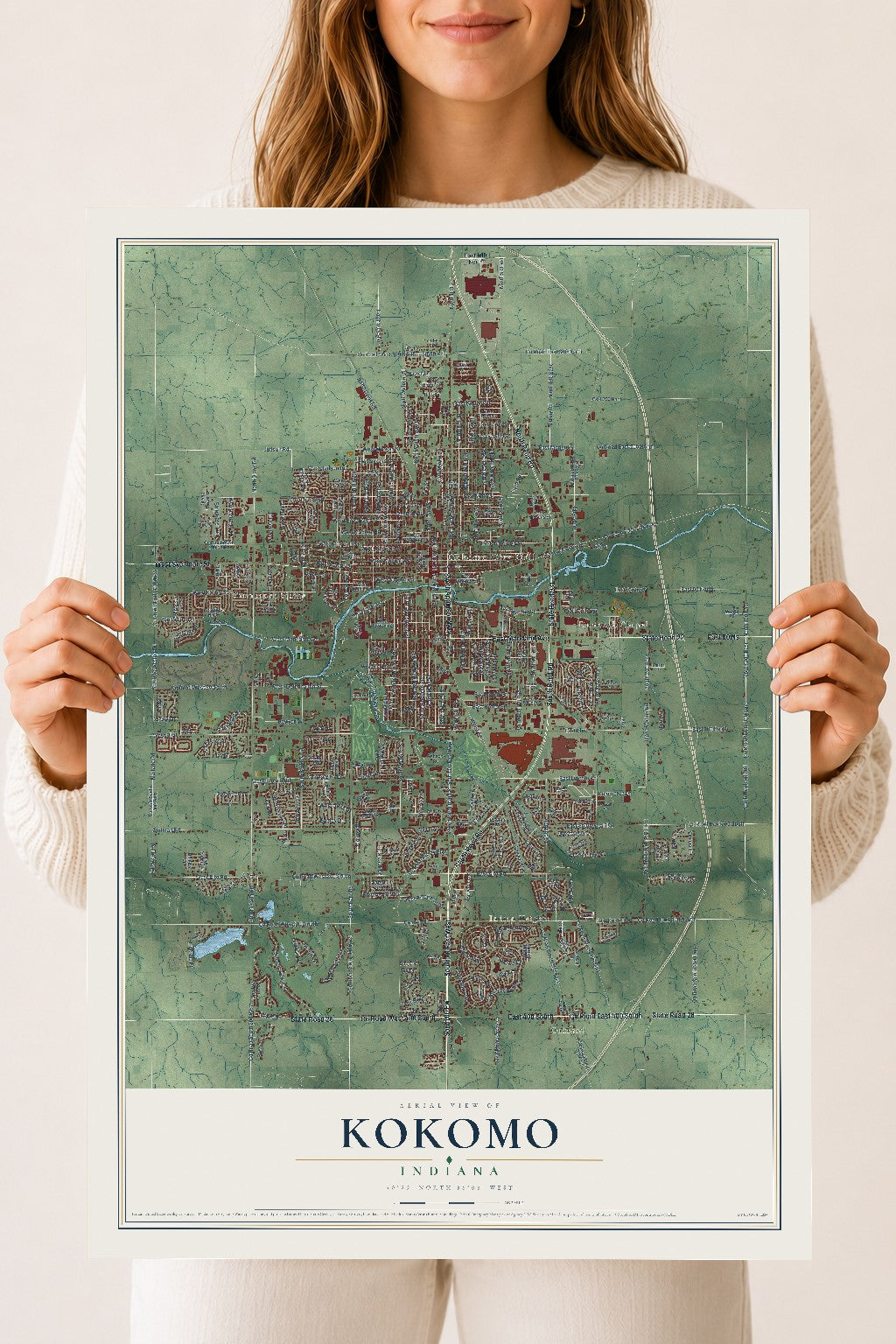Map of Kokomo, Indiana, 18 x 24 inch unframed archival matte print