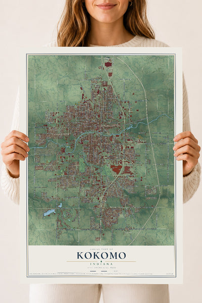Map of Kokomo, Indiana, 18 x 24 inch unframed archival matte print
