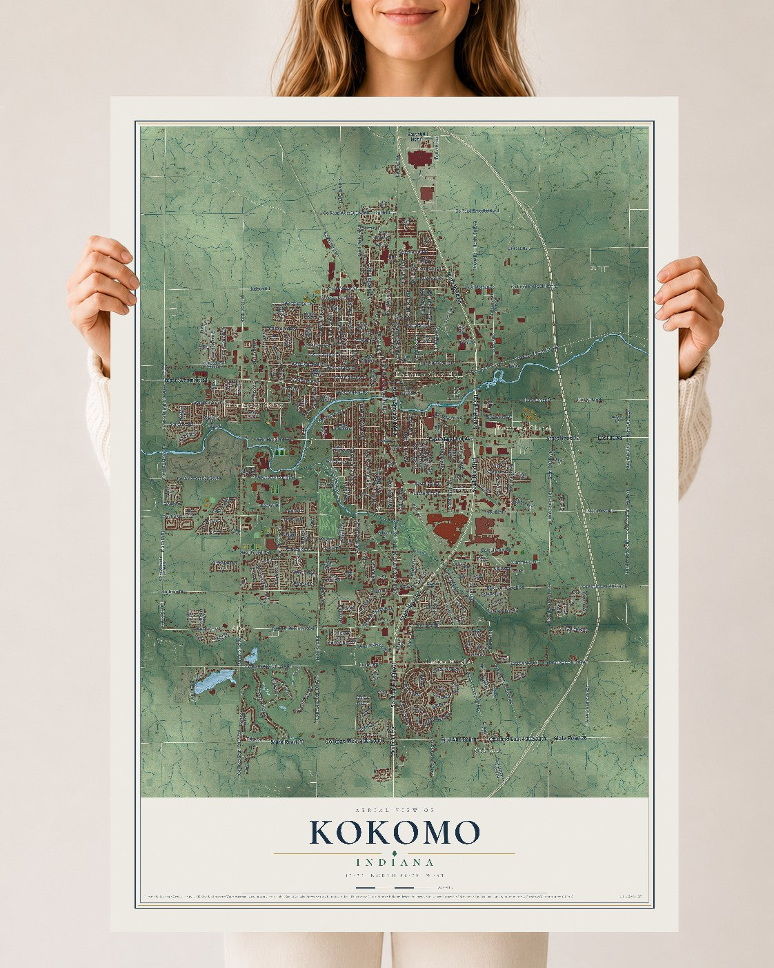 Map of Kokomo, Indiana, 24 x 36 inch unframed archival matte print