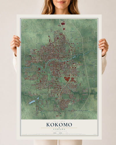 Map of Kokomo, Indiana, 24 x 36 inch unframed archival matte print