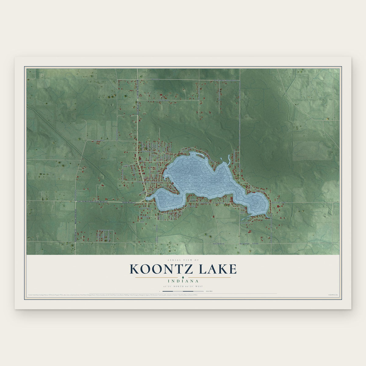 Koontz Lake, Indiana map print, the full design