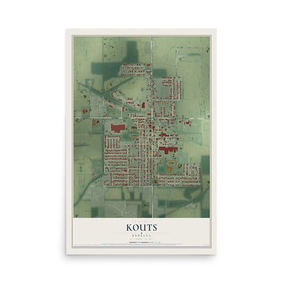 Map of Kouts, Indiana, 12 x 18 inch unframed archival matte print