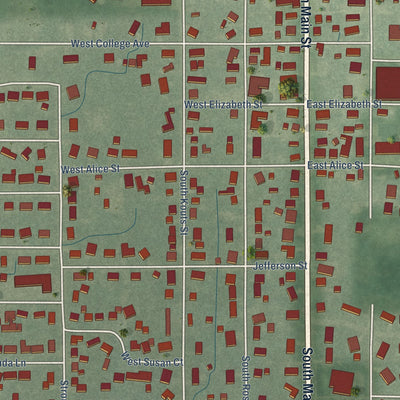 Close-up of the map of Kouts, Indiana print showing street and building detail