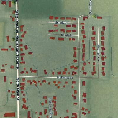 Second close-up of the map of Kouts, Indiana print showing more streets and buildings