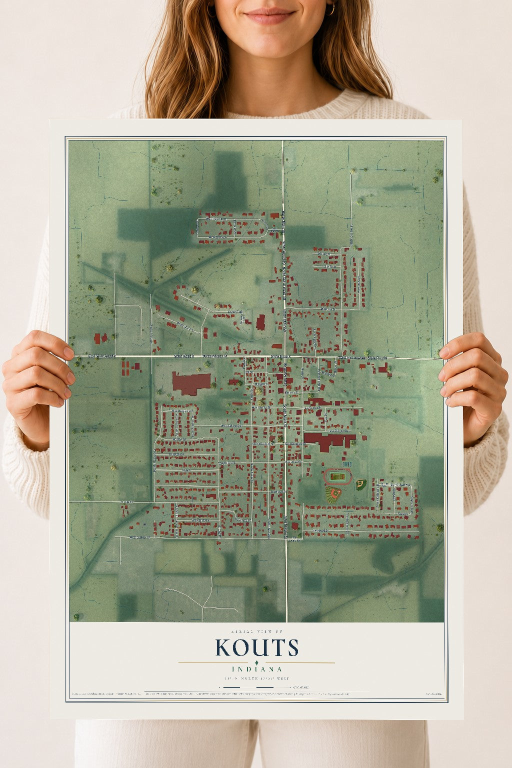 Map of Kouts, Indiana, 18 x 24 inch unframed archival matte print