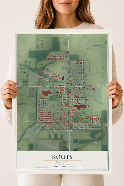 Map of Kouts, Indiana, 18 x 24 inch unframed archival matte print
