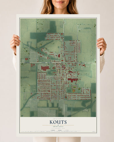 Map of Kouts, Indiana, 24 x 36 inch unframed archival matte print