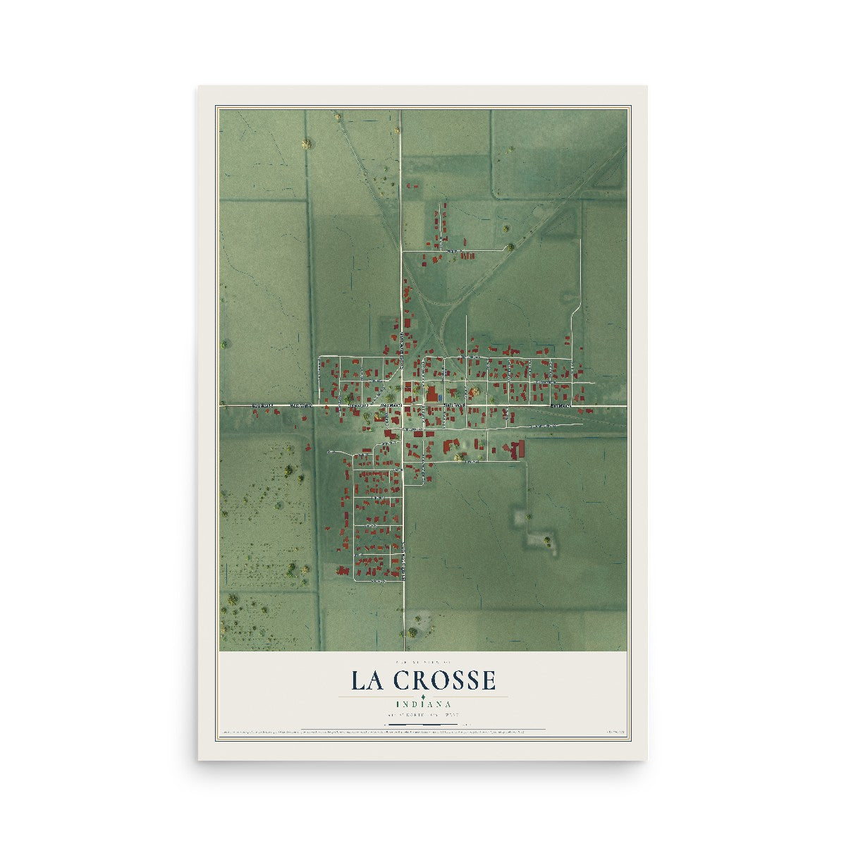 Map of La Crosse, Indiana, 12 x 18 inch unframed archival matte print
