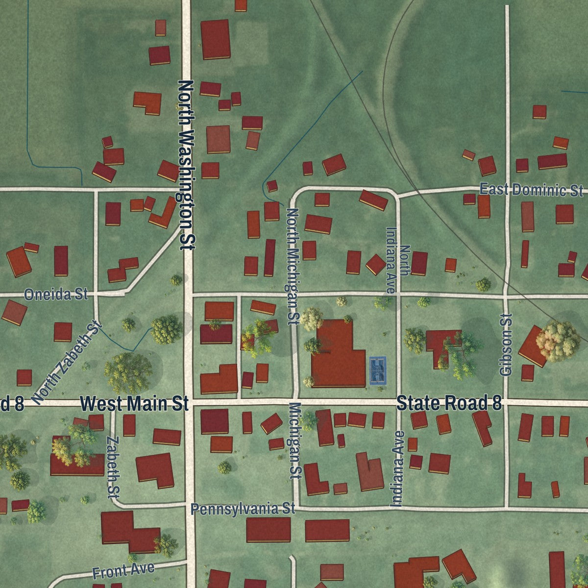 Close-up of the map of La Crosse, Indiana print showing street and building detail