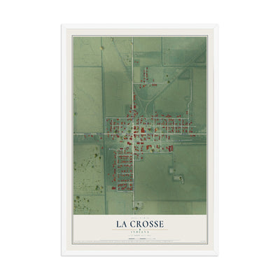 Map of La Crosse, Indiana, 12 x 18 inch print in a white wood frame