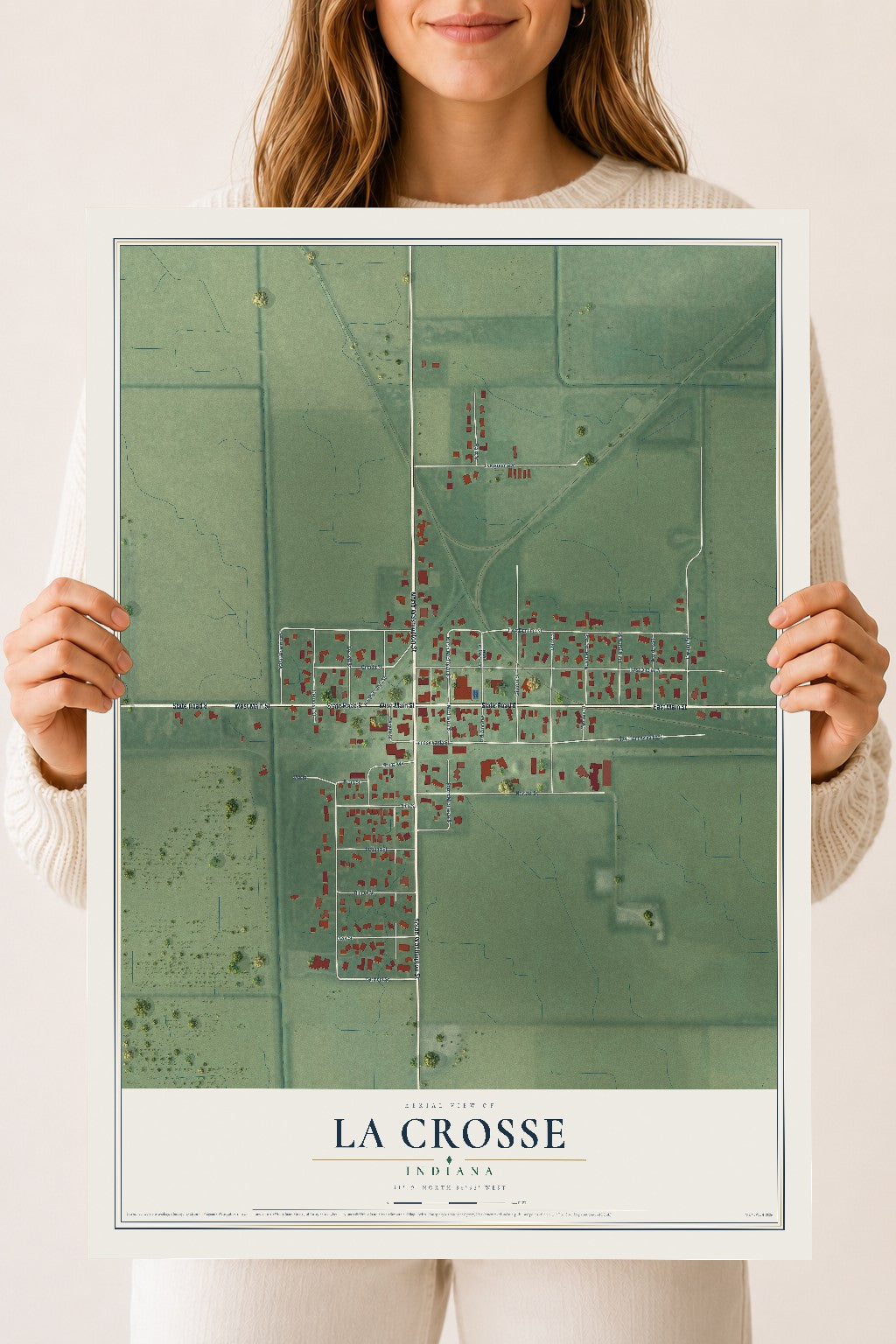 Map of La Crosse, Indiana, 18 x 24 inch unframed archival matte print