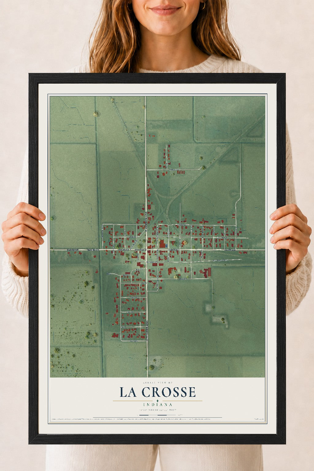 Map of La Crosse, Indiana, 18 x 24 inch print in a black wood frame