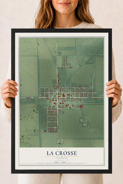 Map of La Crosse, Indiana, 18 x 24 inch print in a black wood frame