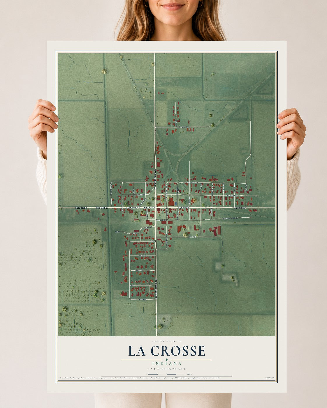 Map of La Crosse, Indiana, 24 x 36 inch unframed archival matte print