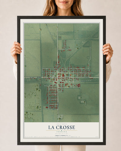 Map of La Crosse, Indiana, 24 x 36 inch print in a black wood frame