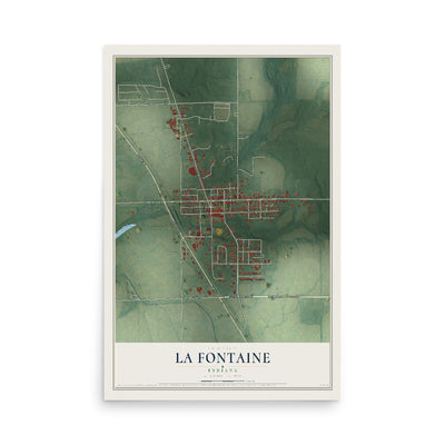 Map of La Fontaine, Indiana, 12 x 18 inch unframed archival matte print