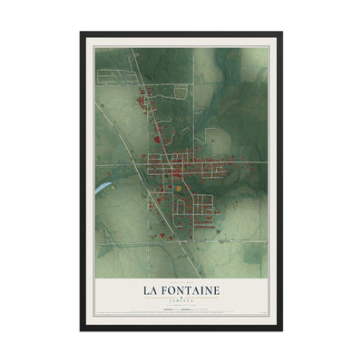 Map of La Fontaine, Indiana, 12 x 18 inch print in a black wood frame
