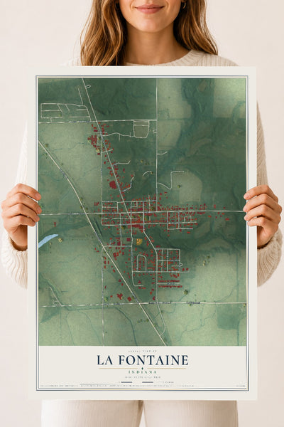 Map of La Fontaine, Indiana, 18 x 24 inch unframed archival matte print