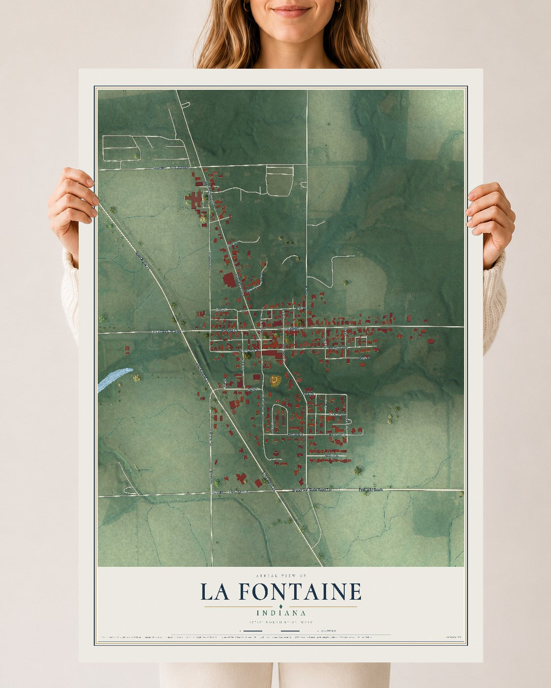 Map of La Fontaine, Indiana, 24 x 36 inch unframed archival matte print