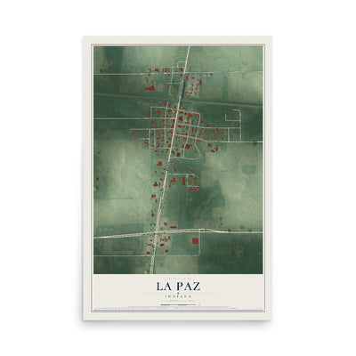 Map of La Paz, Indiana, 12 x 18 inch unframed archival matte print