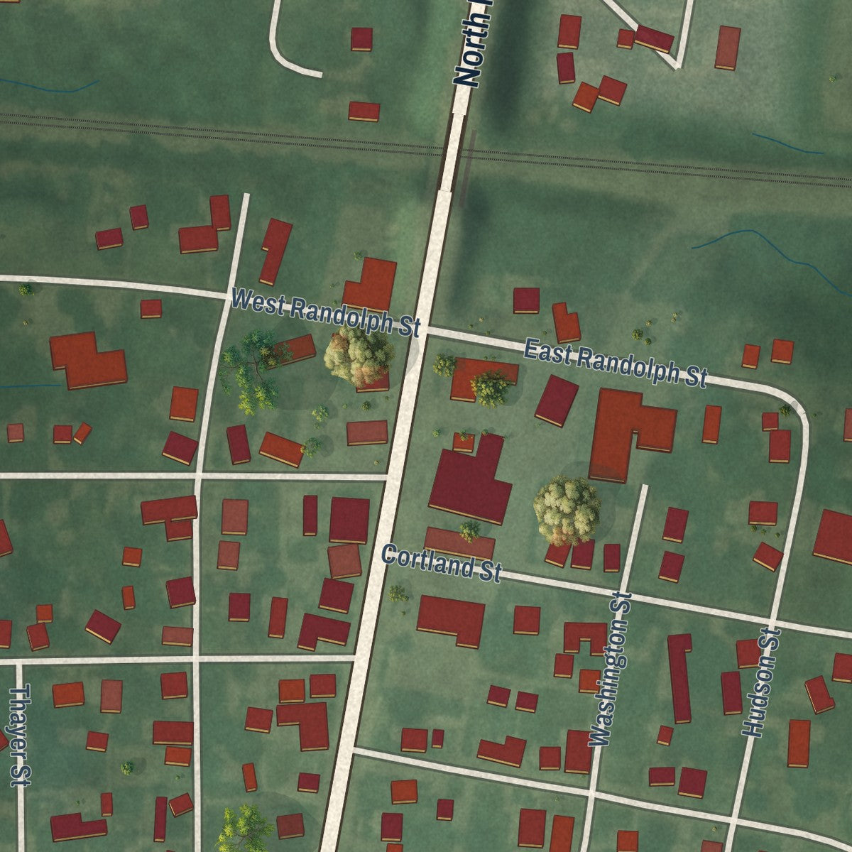 Close-up of the map of La Paz, Indiana print showing street and building detail