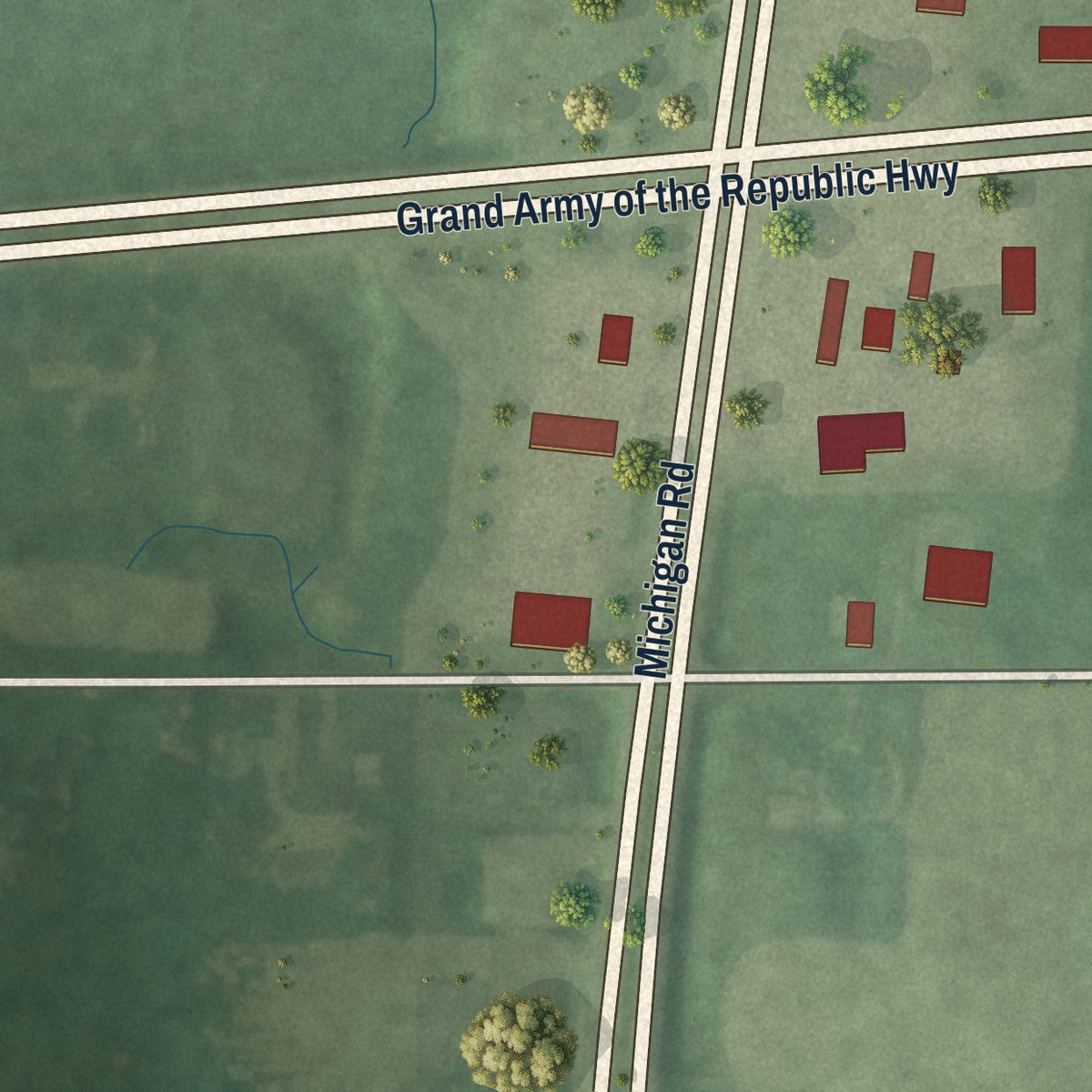 Second close-up of the map of La Paz, Indiana print showing more streets and buildings