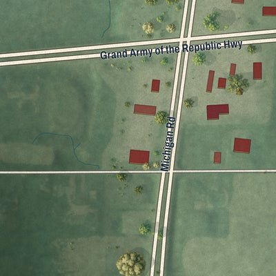 Second close-up of the map of La Paz, Indiana print showing more streets and buildings