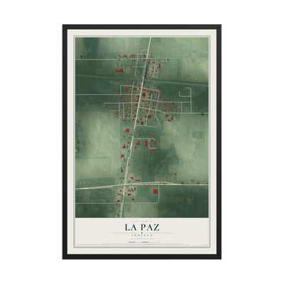 Map of La Paz, Indiana, 12 x 18 inch print in a black wood frame