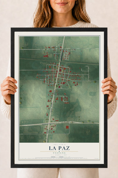 Map of La Paz, Indiana, 18 x 24 inch print in a black wood frame