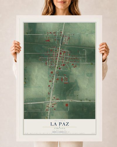 Map of La Paz, Indiana, 24 x 36 inch print in a white wood frame