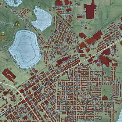 Close-up of the map of La Porte, Indiana print showing street and building detail