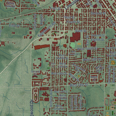 Second close-up of the map of La Porte, Indiana print showing more streets and buildings