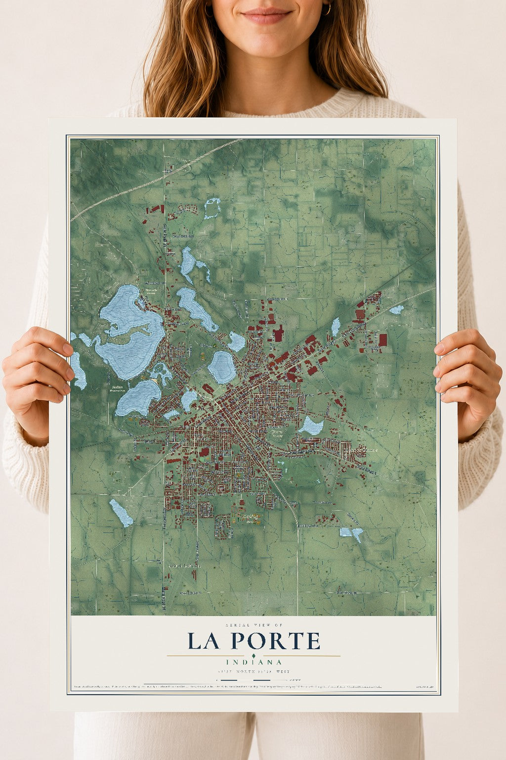 Map of La Porte, Indiana, 18 x 24 inch unframed archival matte print