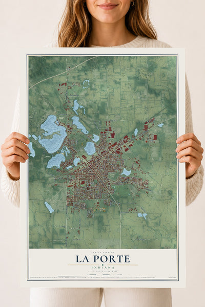Map of La Porte, Indiana, 18 x 24 inch unframed archival matte print