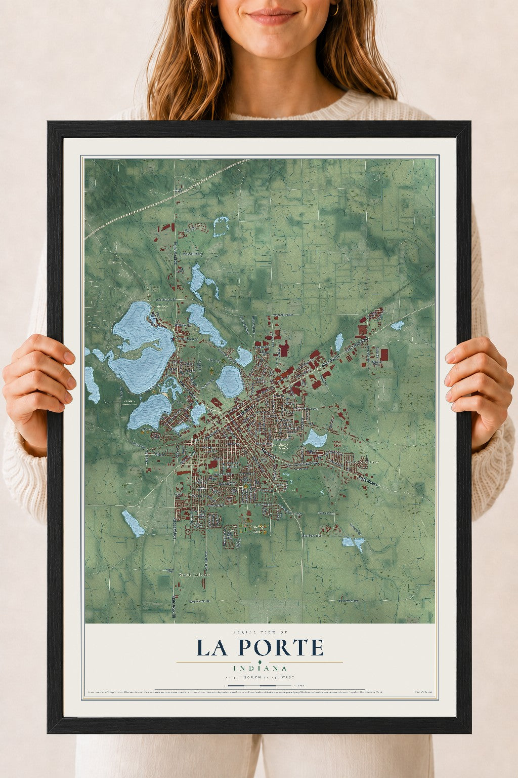 Map of La Porte, Indiana, 18 x 24 inch print in a black wood frame