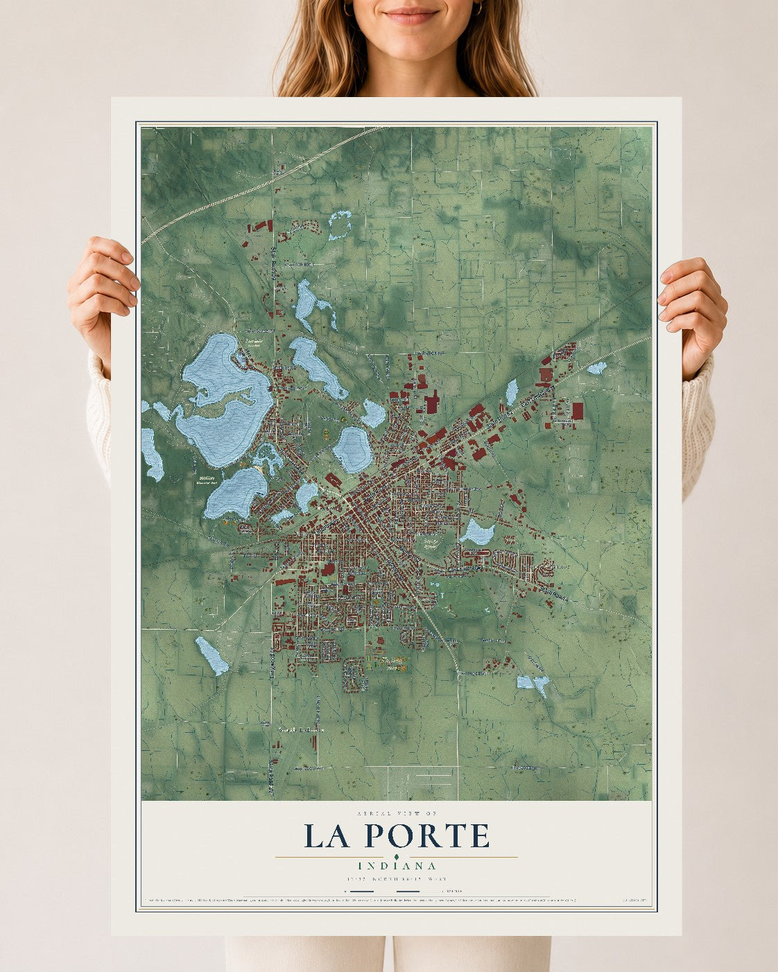 Map of La Porte, Indiana, 24 x 36 inch unframed archival matte print