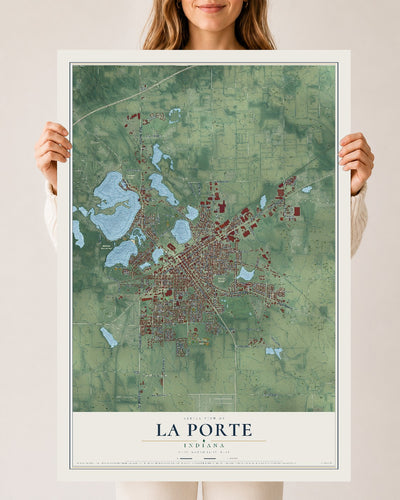Map of La Porte, Indiana, 24 x 36 inch unframed archival matte print