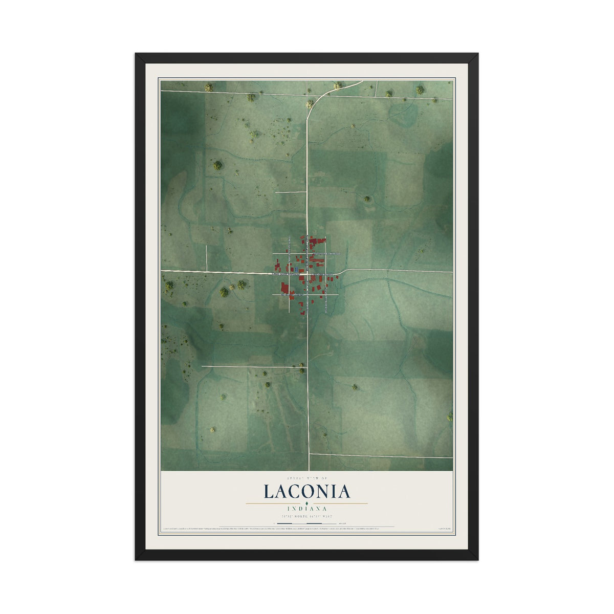 Map of Laconia, Indiana, 12 x 18 inch print in a black wood frame
