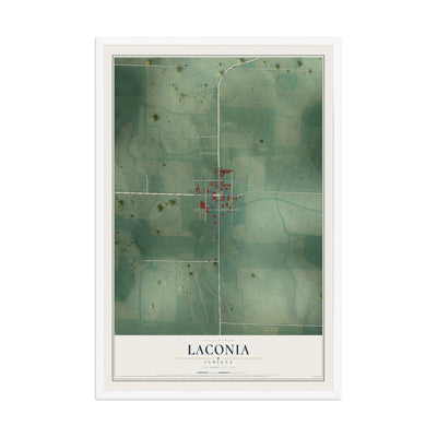 Map of Laconia, Indiana, 12 x 18 inch print in a white wood frame