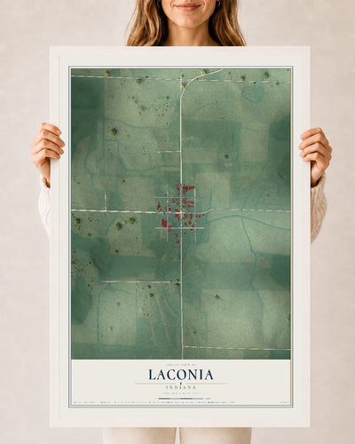 Map of Laconia, Indiana, 24 x 36 inch print in a white wood frame