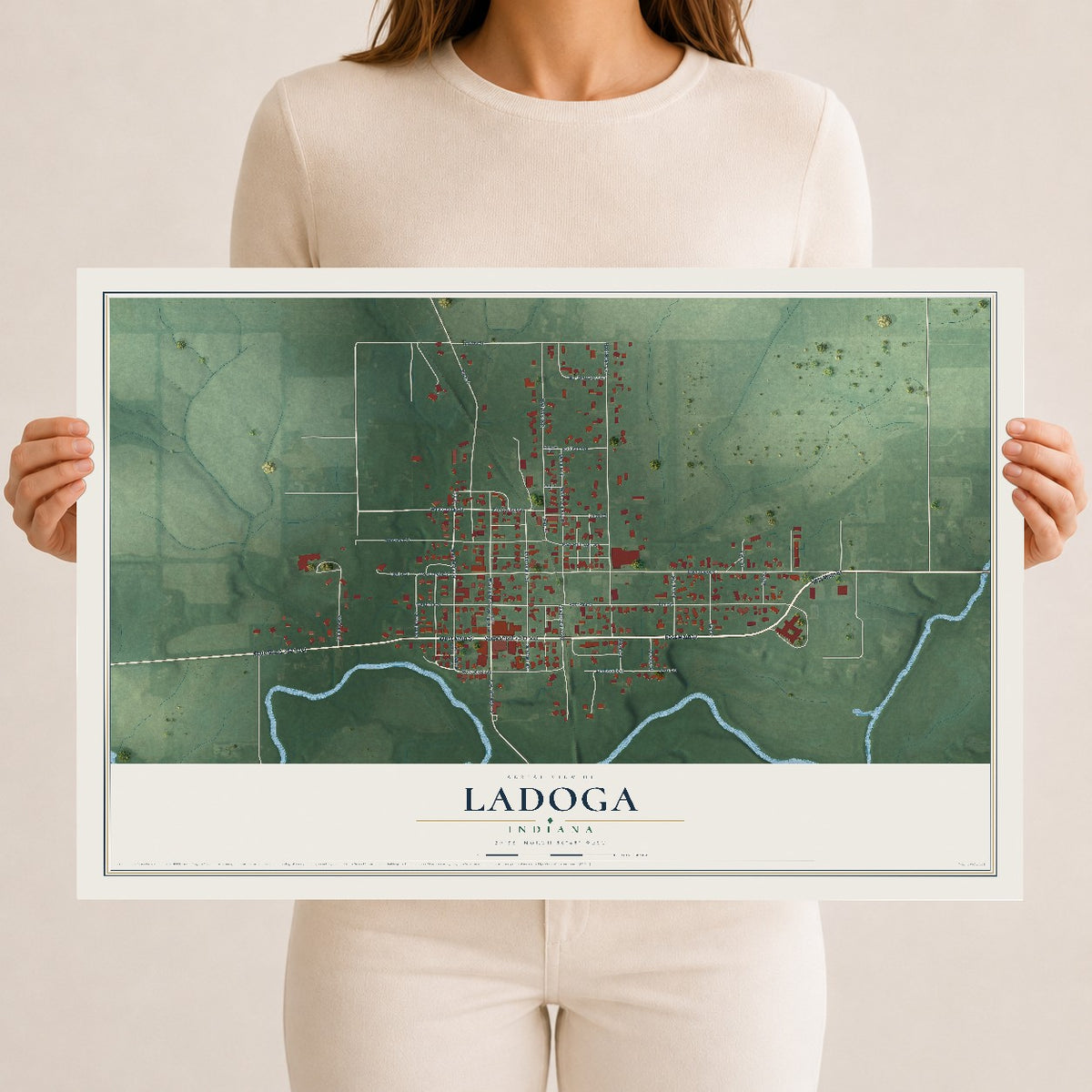Map of Ladoga, Indiana, 12 x 18 inch unframed archival matte print