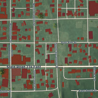 Close-up of the map of Ladoga, Indiana print showing street and building detail