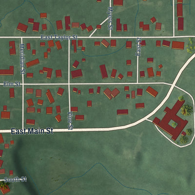 Second close-up of the map of Ladoga, Indiana print showing more streets and buildings