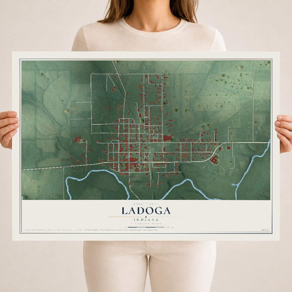 Map of Ladoga, Indiana, 18 x 24 inch unframed archival matte print