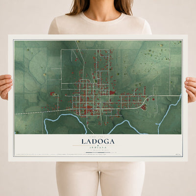 Map of Ladoga, Indiana, 18 x 24 inch unframed archival matte print
